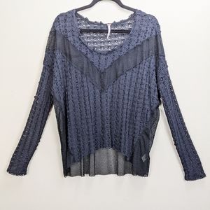 Free People Lace Top Medium Black Mesh Popover